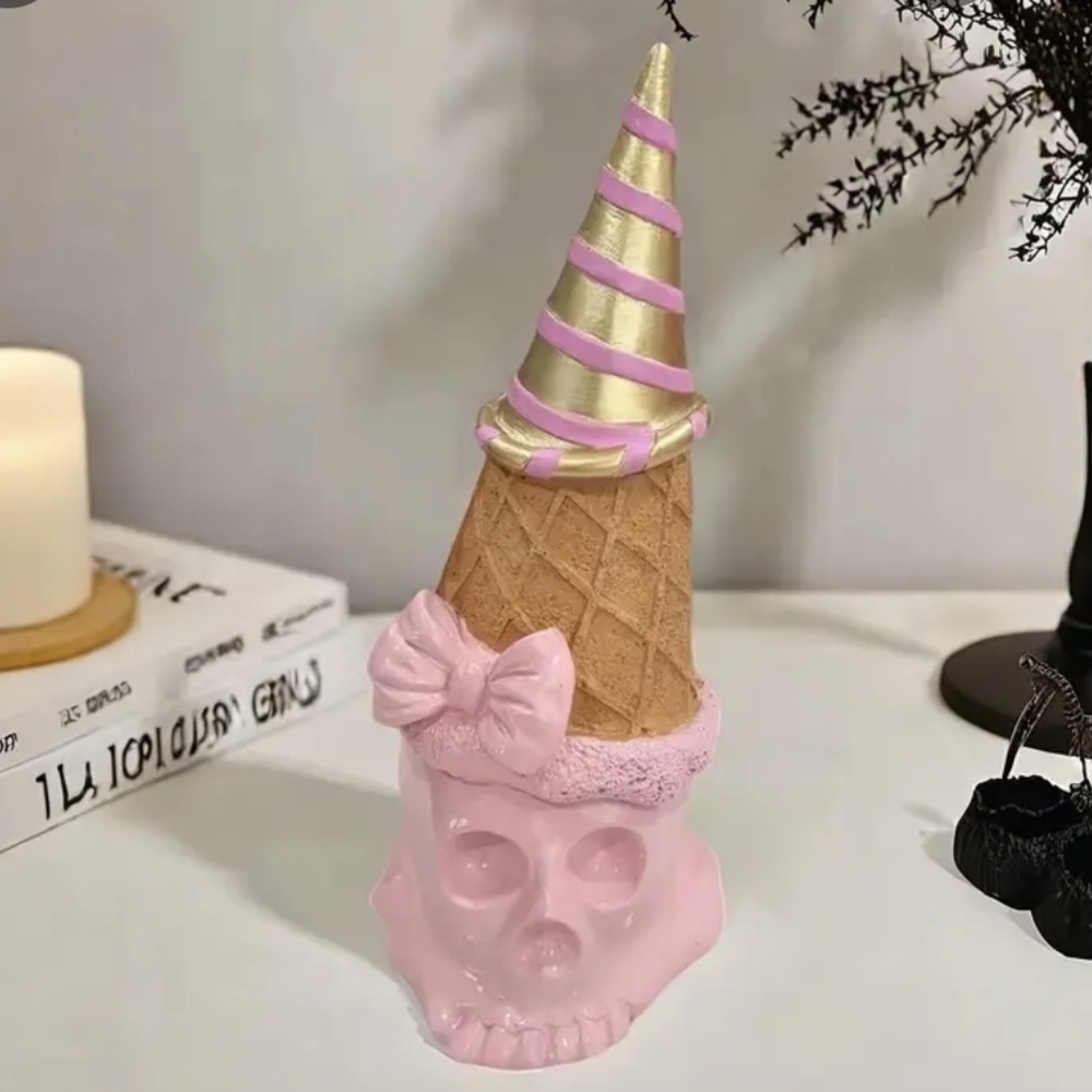 Pink Skull Ice Cream Cone Decor